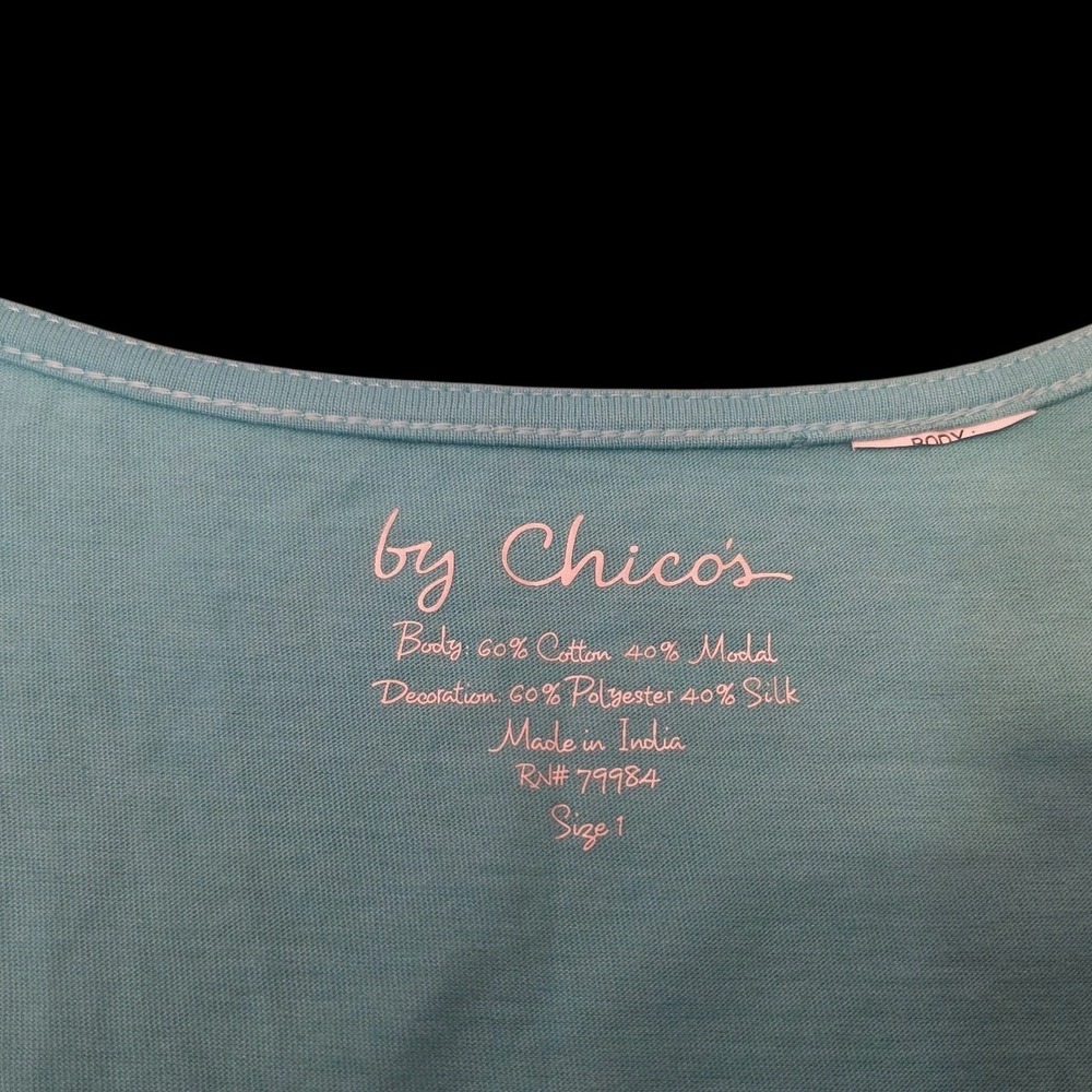 By Chico's Sz 1 (M 8-10)‎ Turquois Teal Tank with Pleats - Picture 4 of 6